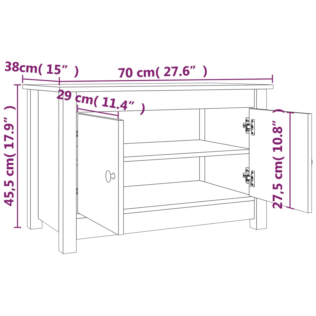 Scarpiera Nera 70x38x45,5 cm in Legno Massello di Pino - homemem39
