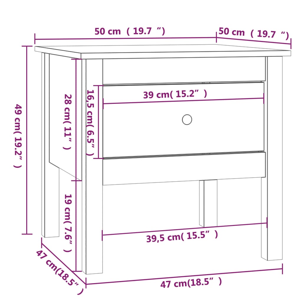 Tavolino 50x50x49 cm Legno Massello di Pino | homemem39