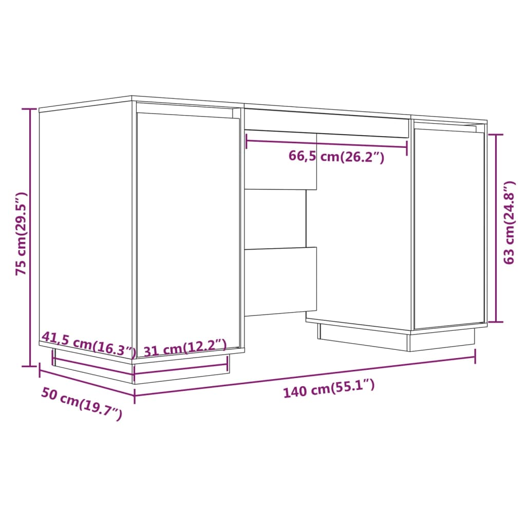 Scrivania 140x50x75 cm in Legno Massello di Pino - homemem39