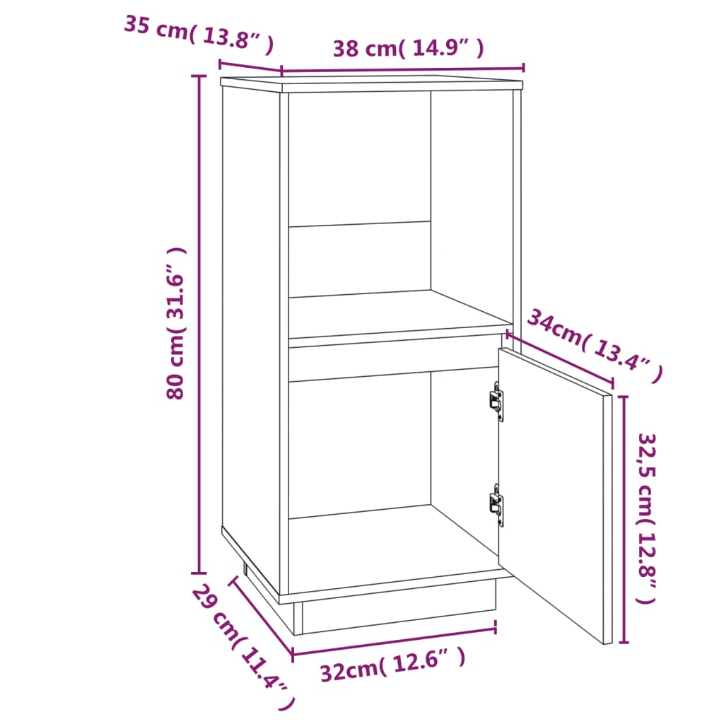 Credenza Marrone Ambrato 38x35x80 cm in Legno Massello di Pino - homemem39