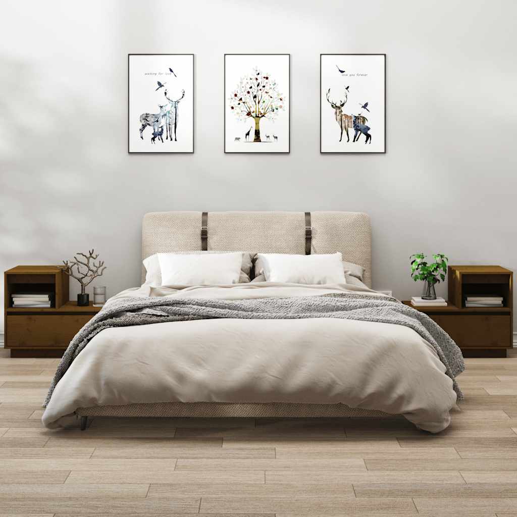 Comodini 2 pz Marrone Ambrato 60x34x51 cm in Legno di Pino - homemem39