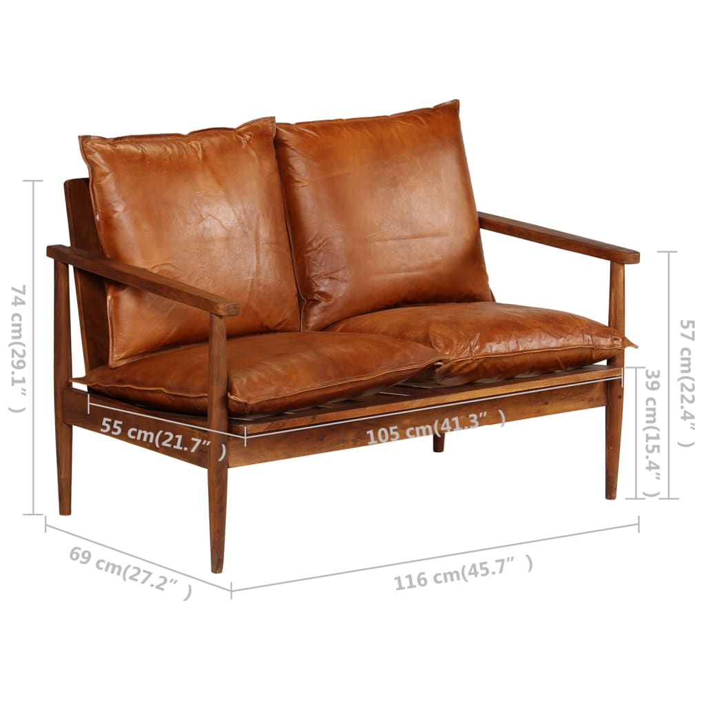 Set Divani 2 pz in Vera Pelle e Legno Massello d'Acacia Marrone | homemem39