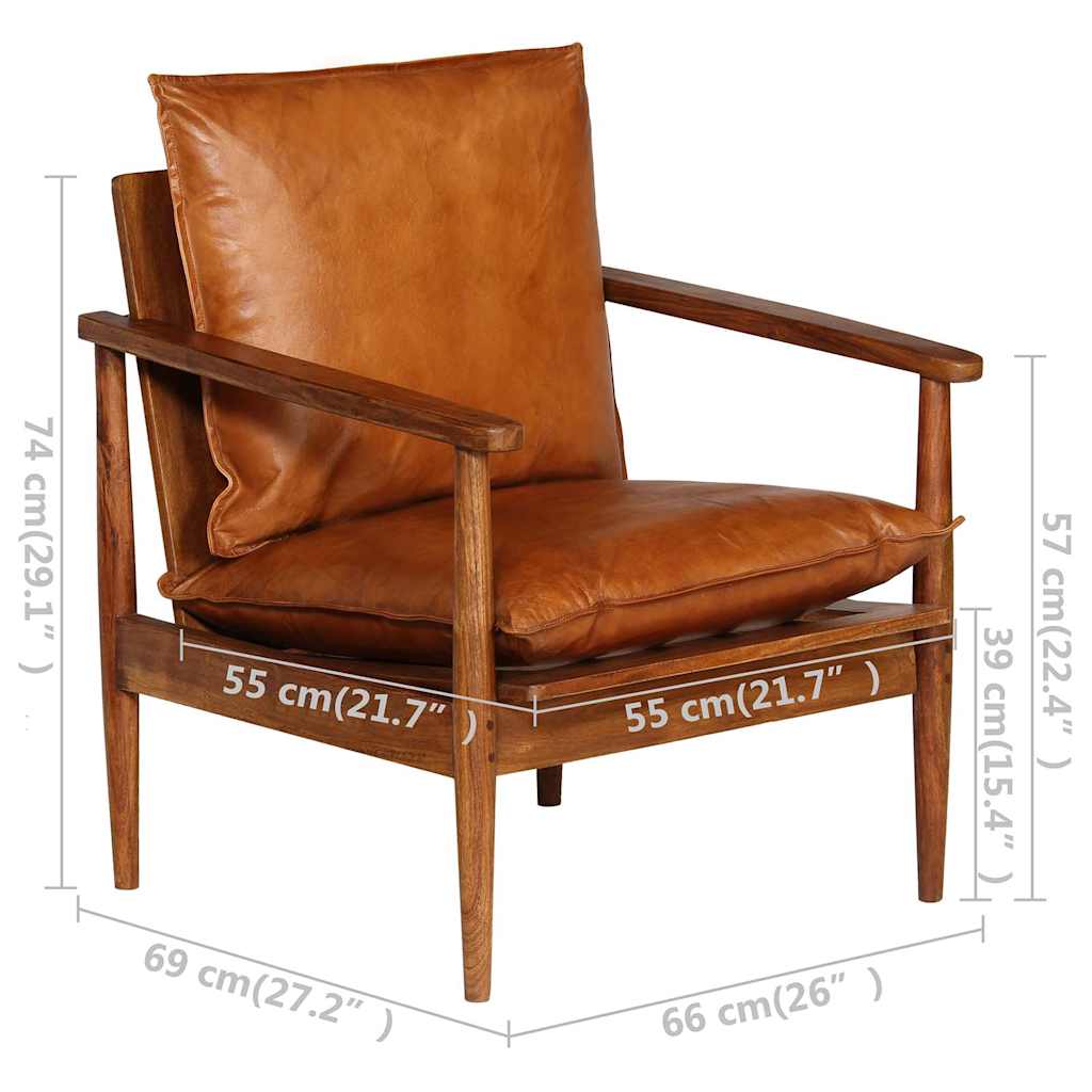Set Divani 2 pz in Vera Pelle e Legno Massello d'Acacia Marrone