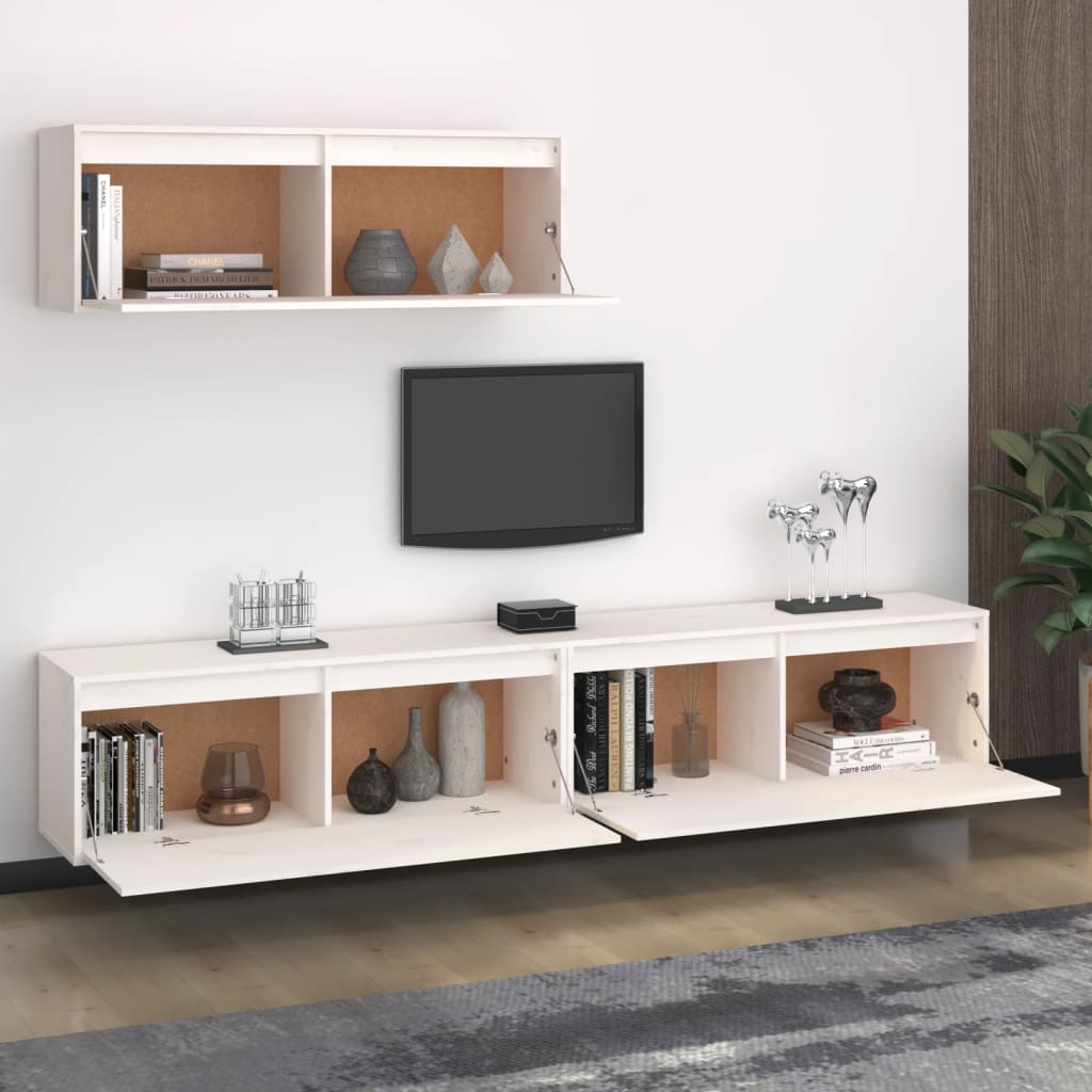 Set Mobile TV 3 pz bianco in legno massello di pino - homemem39