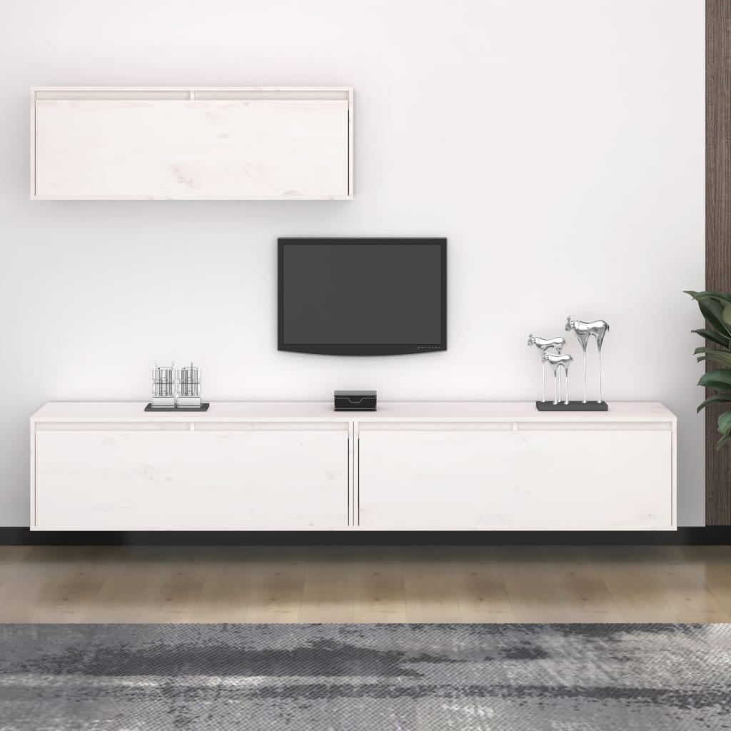 Set Mobile TV 3 pz bianco in legno massello di pino - homemem39