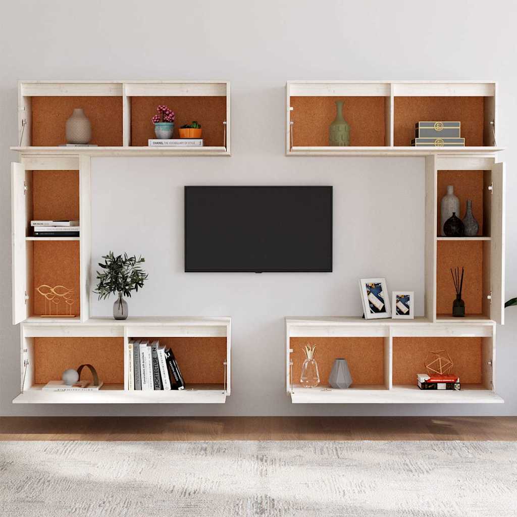 Mobili Porta TV 6 pz Bianchi in Legno Massello di Pino