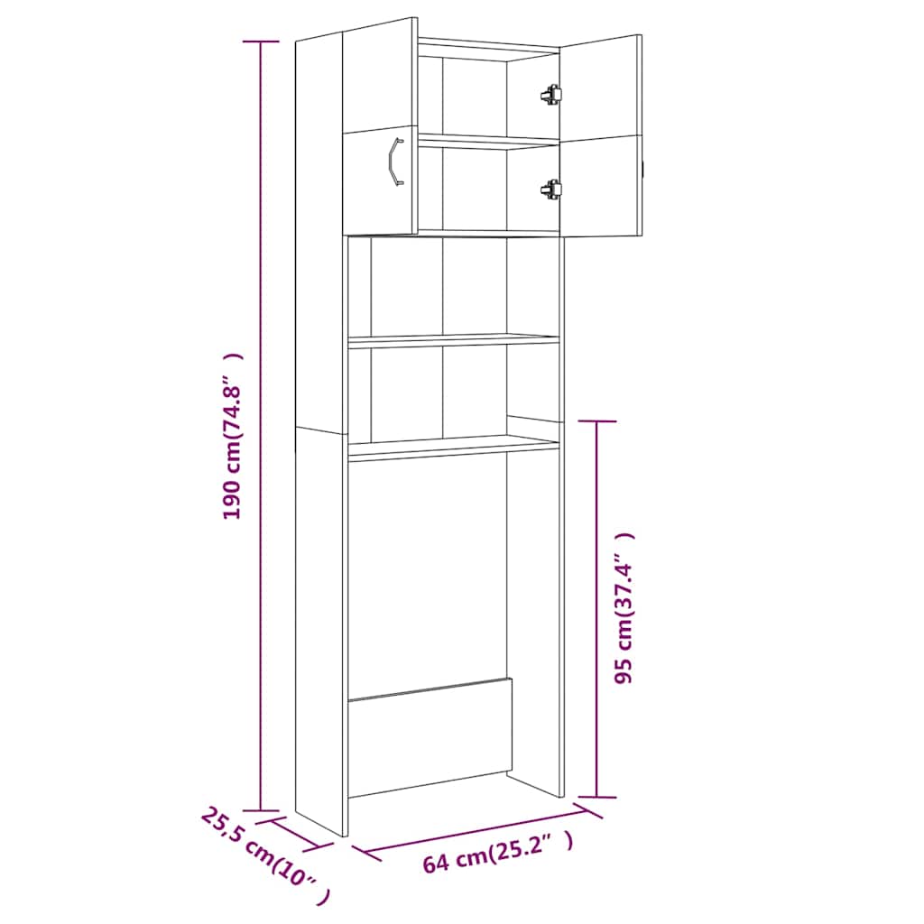 Mobile per Lavatrice Rovere Fumo 64x25,5x190 cm - homemem39