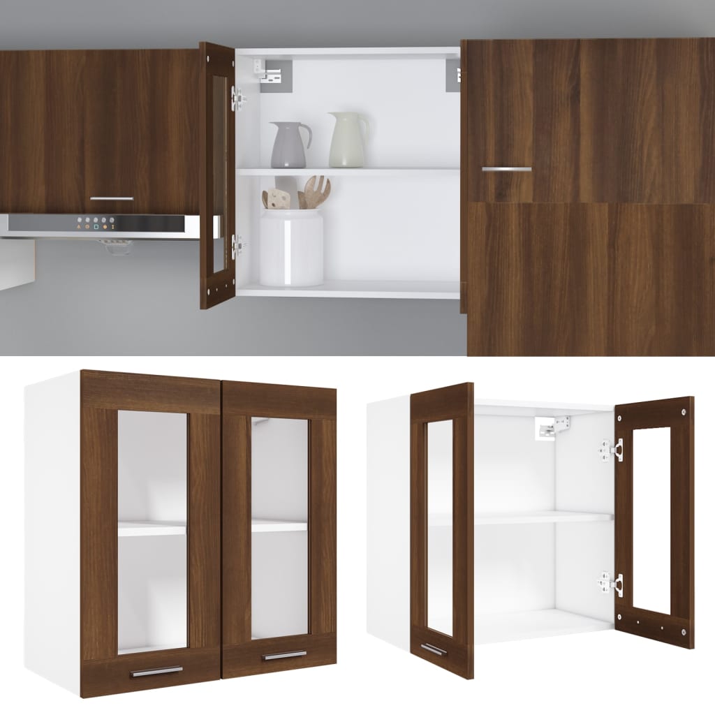 Mobile Pensile con Vetro “Lyon” Rovere Marrone 60x31x60 cm - homemem39