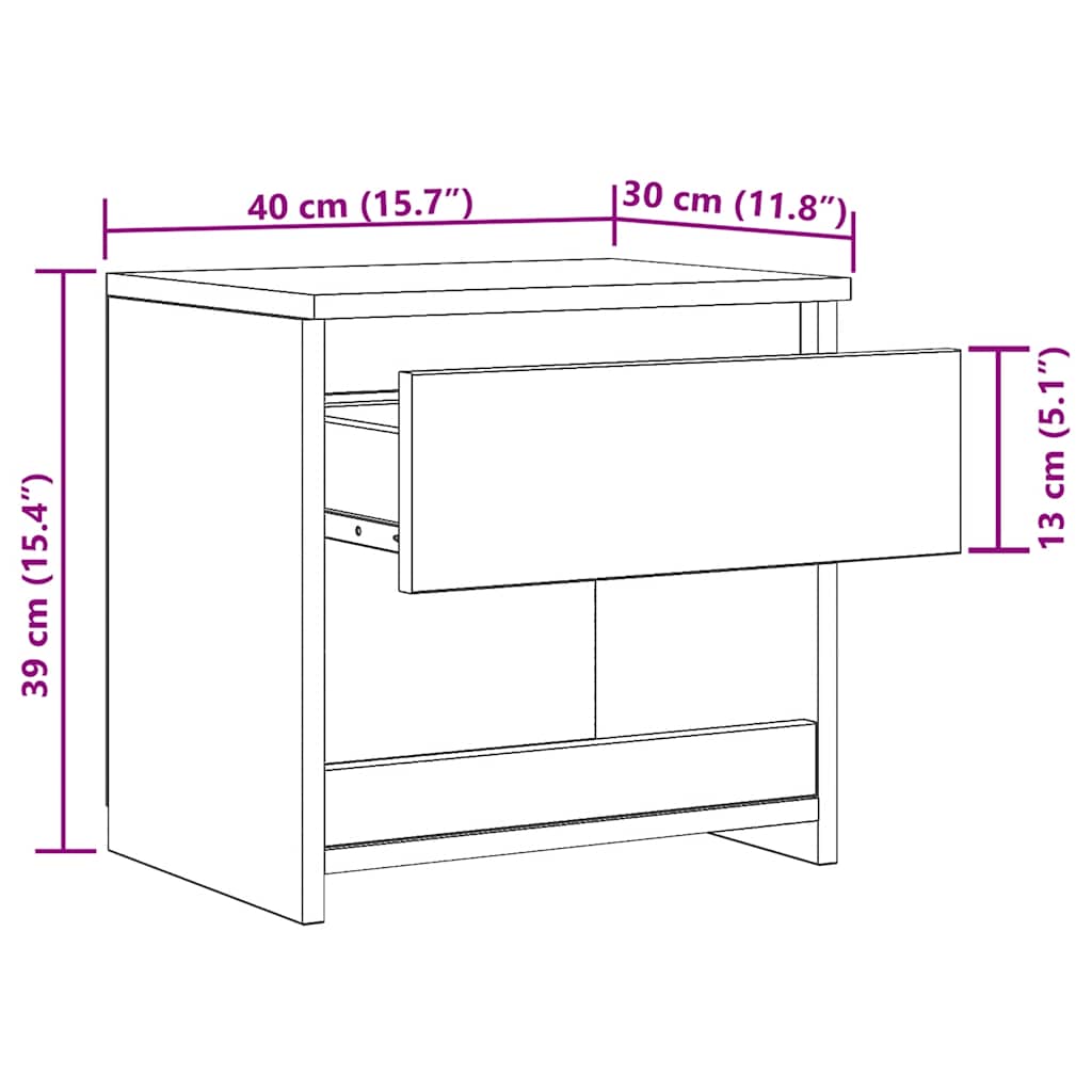 Comodino Rovere Grigio 40x30x39 cm Legno Ingegnerizzato