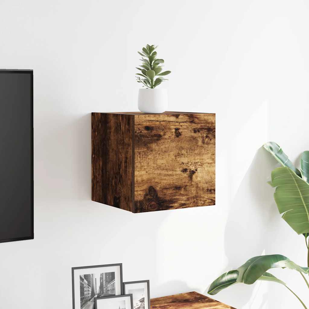 Armadietto TV Montato a Parete Rovere Fumo 30,5x30x30 cm - homemem39