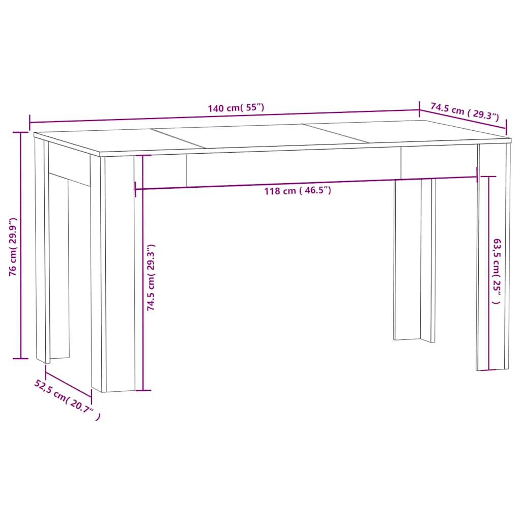 Tavolo da Pranzo Rovere Fumo 140x74,5x76 cm Legno Multistrato - homemem39