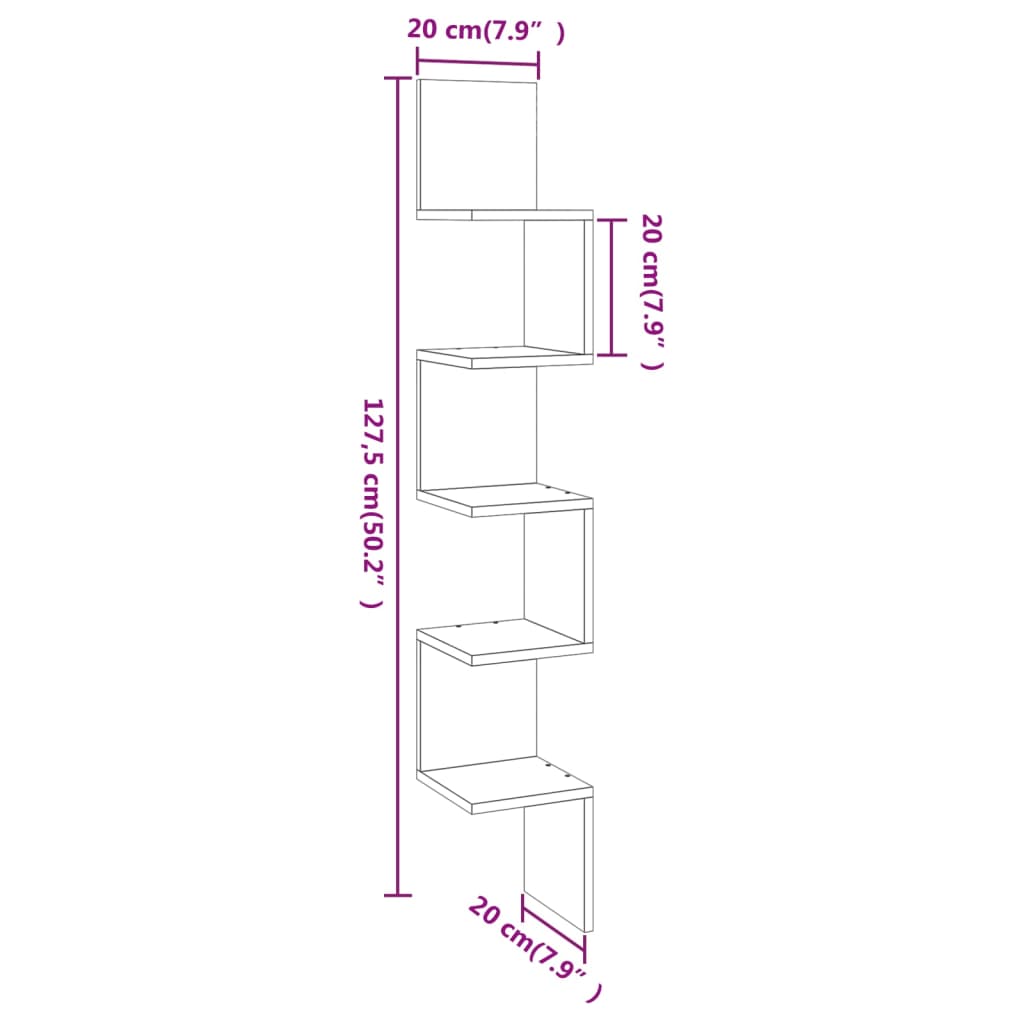 Mensola Muro Angolo Rovere Fumo 20x20x127,5cm Truciolato | homemem39