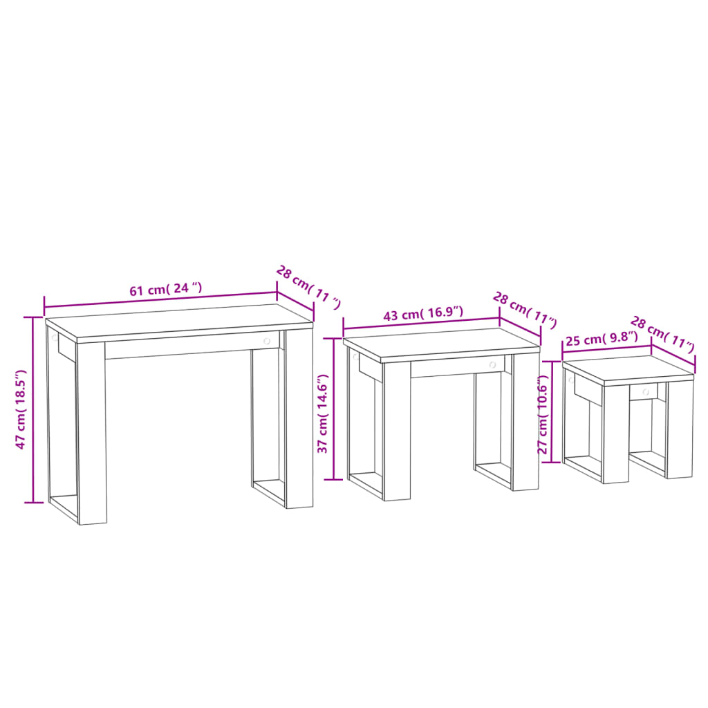 Tavolini Impilabili 3 pz Grigio Sonoma in Legno Multistrato - homemem39