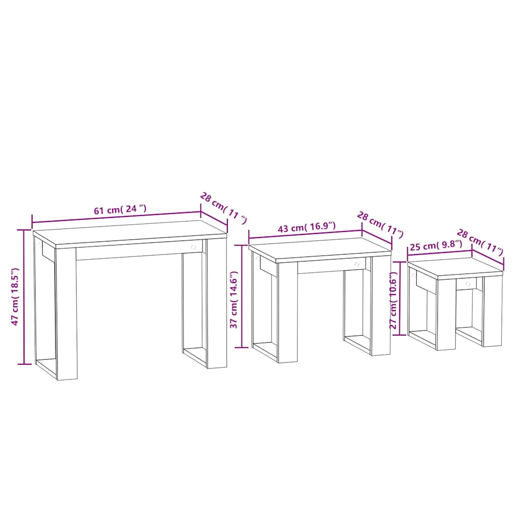 Tavolini Impilabili 3 pz Grigio Sonoma in Legno Multistrato | homemem39