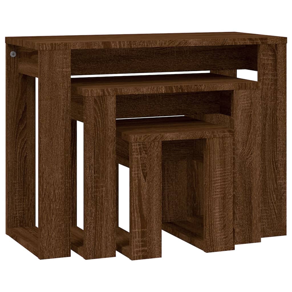 Tavolini Impilabili 3 pz Rovere Marrone in Legno Multistrato - homemem39