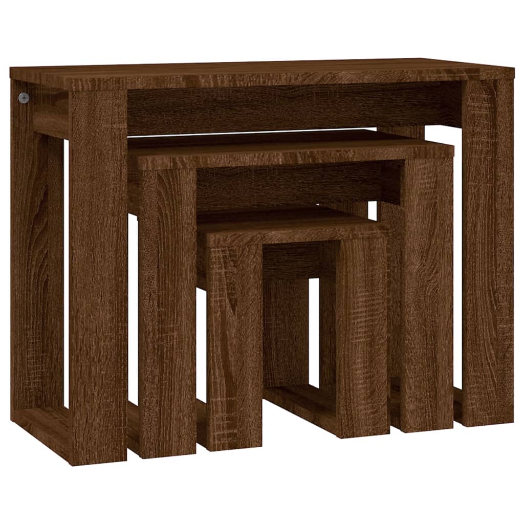 Tavolini Impilabili 3 pz Rovere Marrone in Legno Multistrato - homemem39