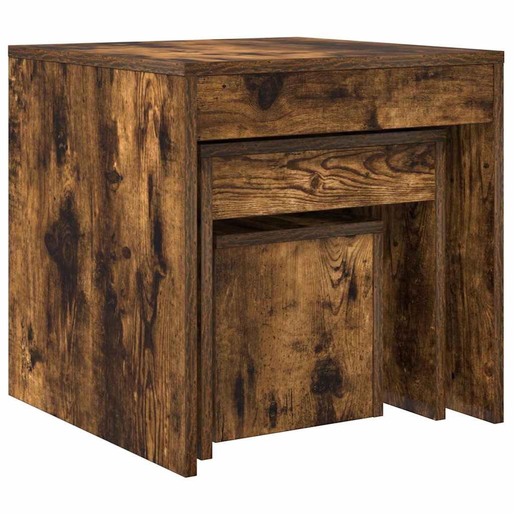 Tavolini Impilabili 3 pz Rovere Fumo in Legno Multistrato - homemem39