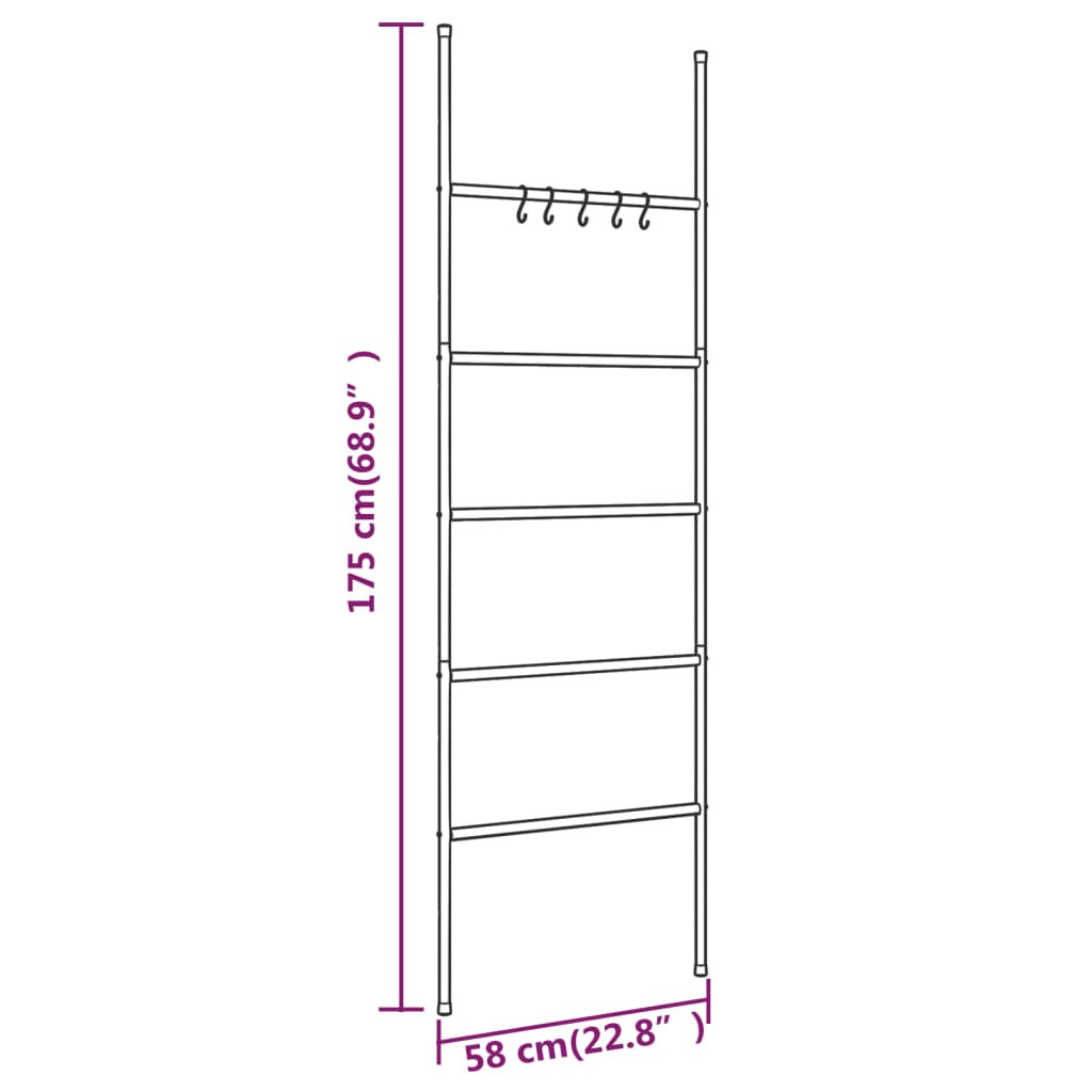 Scala Porta Asciugamani con 5 Livelli Nera 58x175 cm in Ferro - homemem39