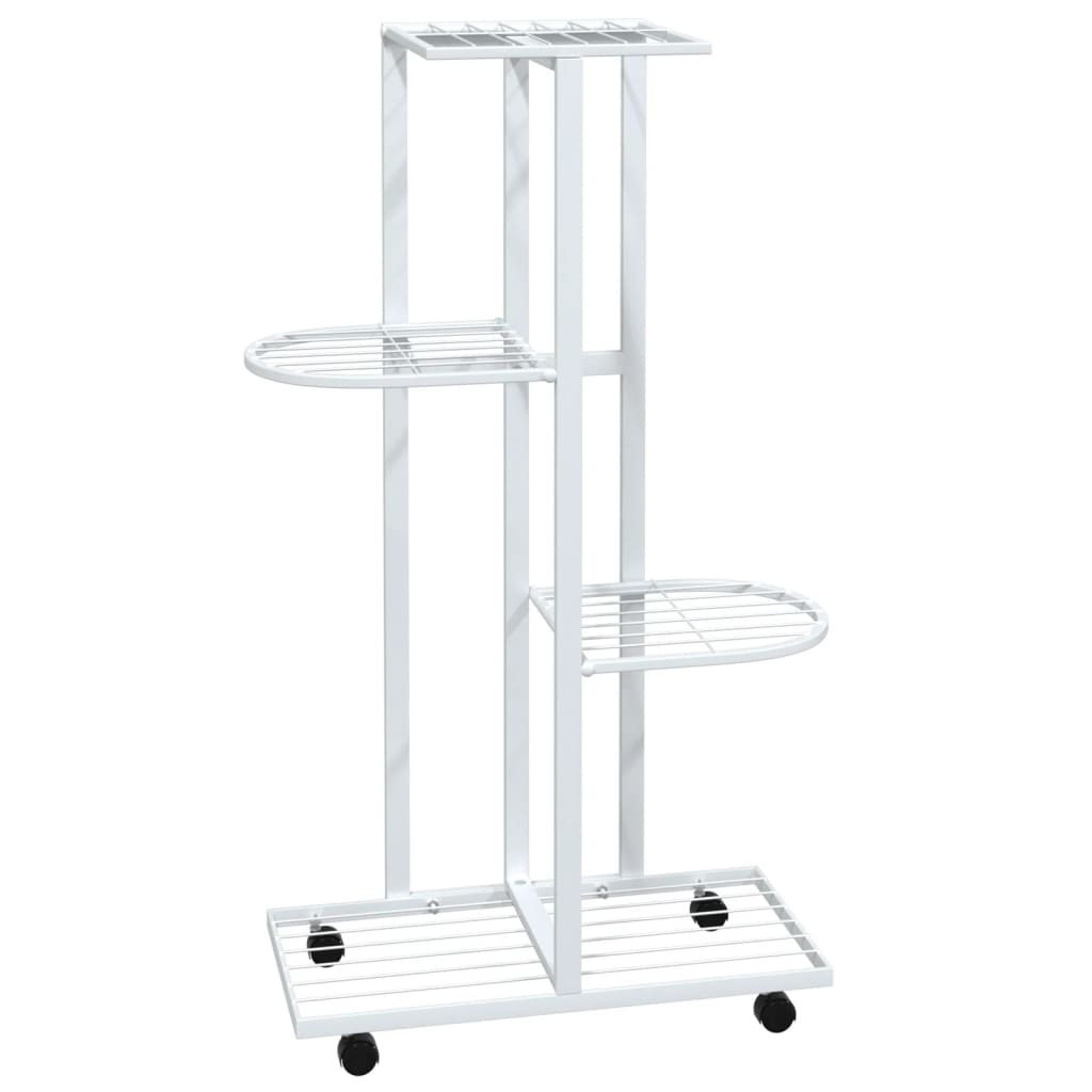 Fioriera a 4 Piani con Ruote 44x23x80 cm Ferro Bianco - homemem39