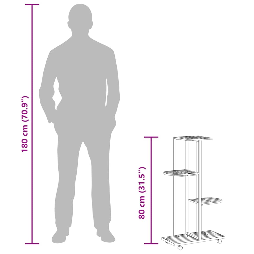 Fioriera a 4 Piani con Ruote 44x23x80 cm Ferro Bianco