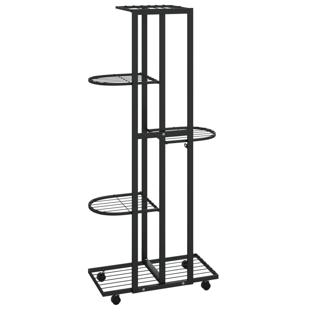 Fioriera a 5 Piani con Ruote 44x23x100 cm Ferro Nero - homemem39