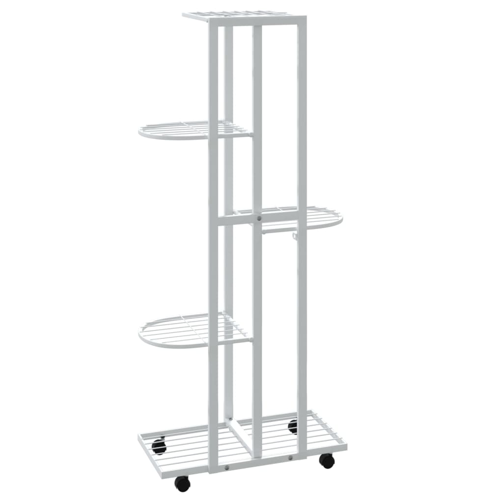 Fioriera a 5 Piani con Ruote 44x23x100 cm Ferro Bianco - homemem39