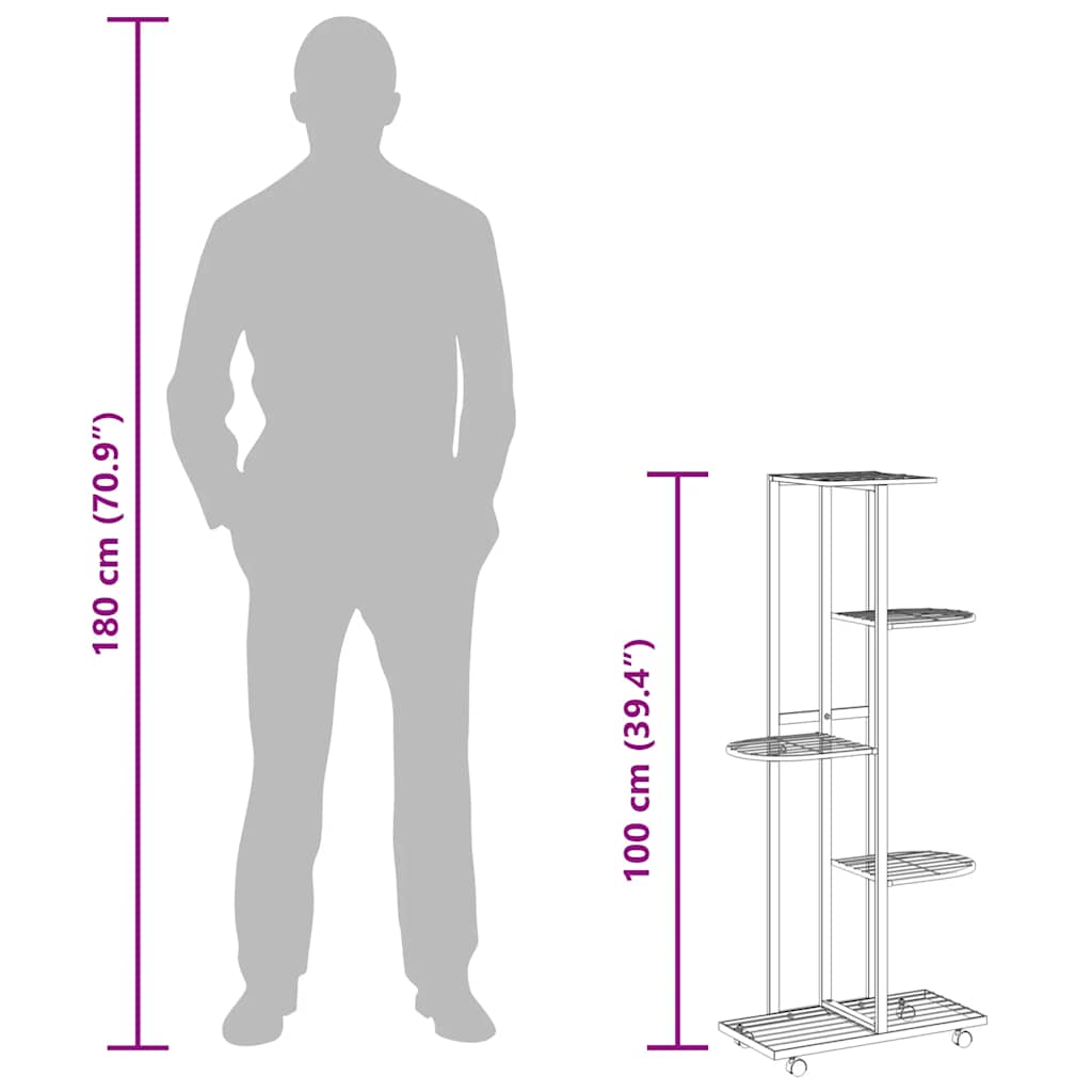 Fioriera a 5 Piani con Ruote 44x23x100 cm Ferro Bianco