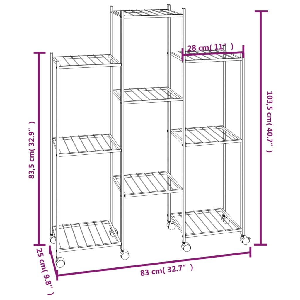 Portafiori con Ruote 83x25x103,5 cm Ferro Nero | homemem39