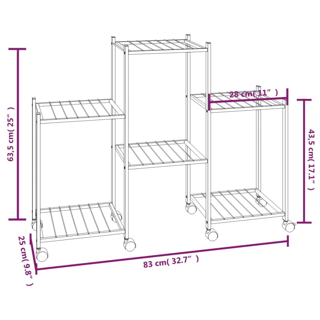 Portafiori con Ruote 83x25x63,5 cm Ferro Nero - homemem39