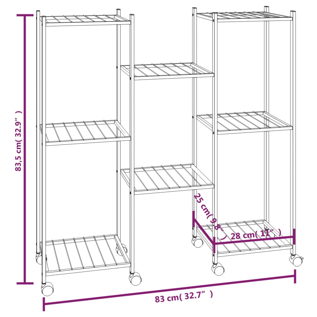 Portafiori con Ruote 83x25x83,5 cm Ferro Nero | homemem39