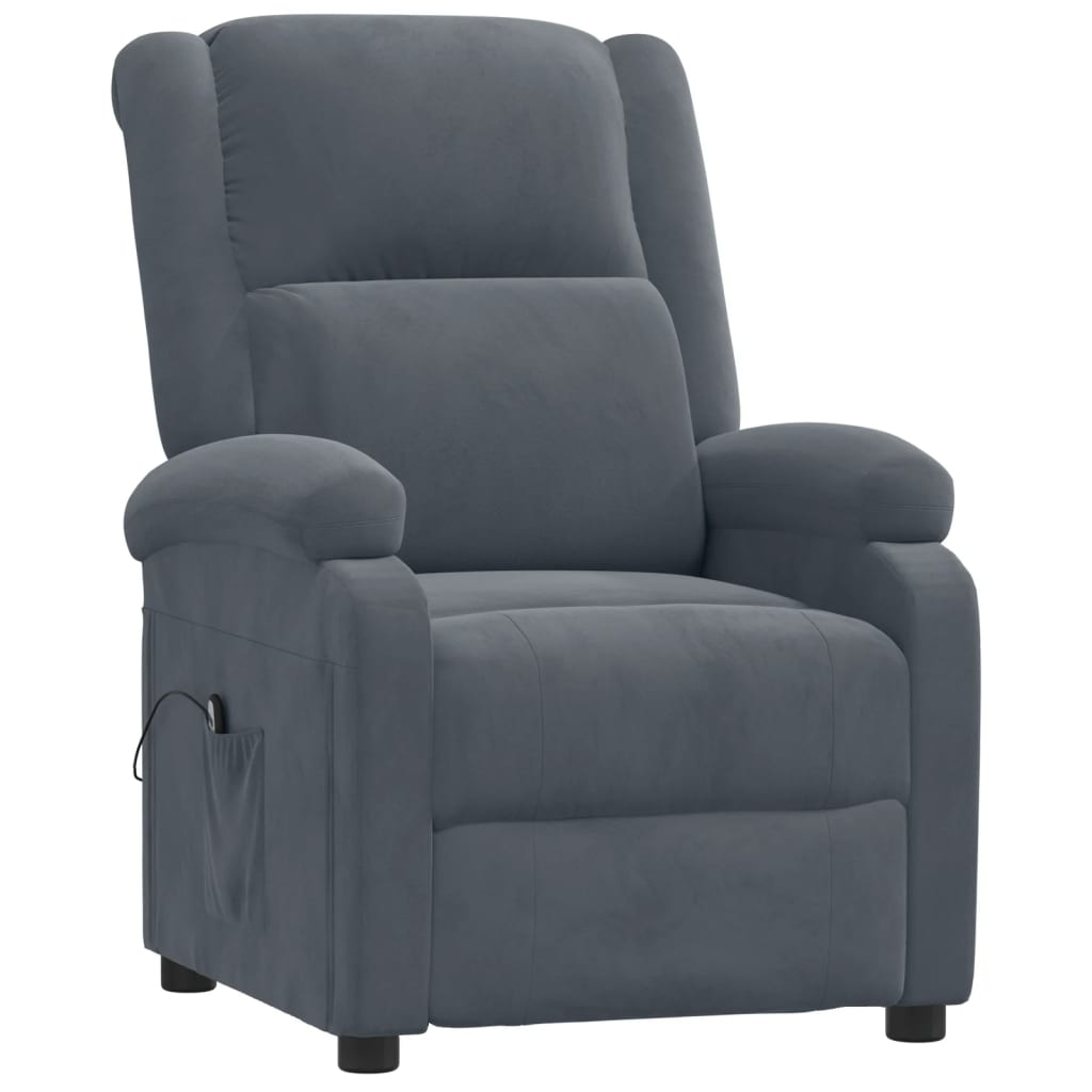 Poltrona Elettrica Reclinabile Grigio Scuro in Vera Pelle