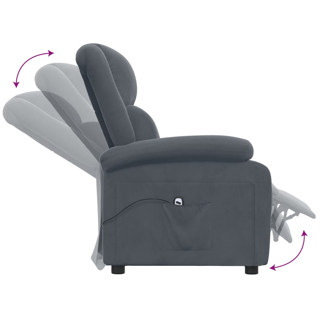 Poltrona Elettrica Reclinabile Grigio Scuro in Vera Pelle