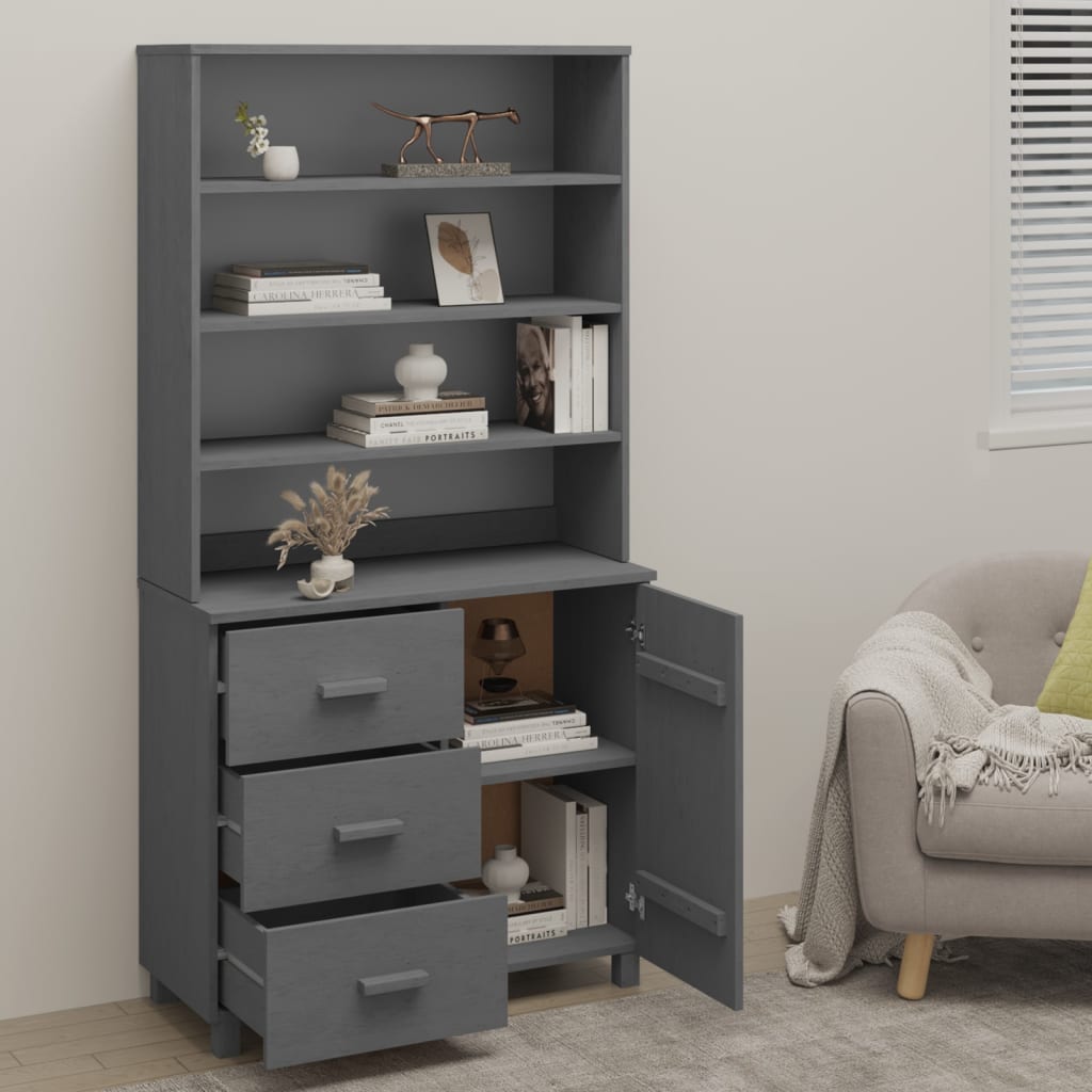 Credenza HAMAR in Legno Massello di Pino Grigio Scuro - homemem39