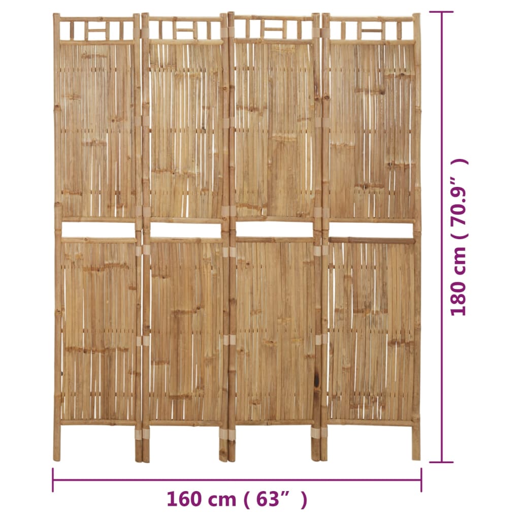 Paravento a 4 Pannelli in Bambù 160x180 cm - homemem39