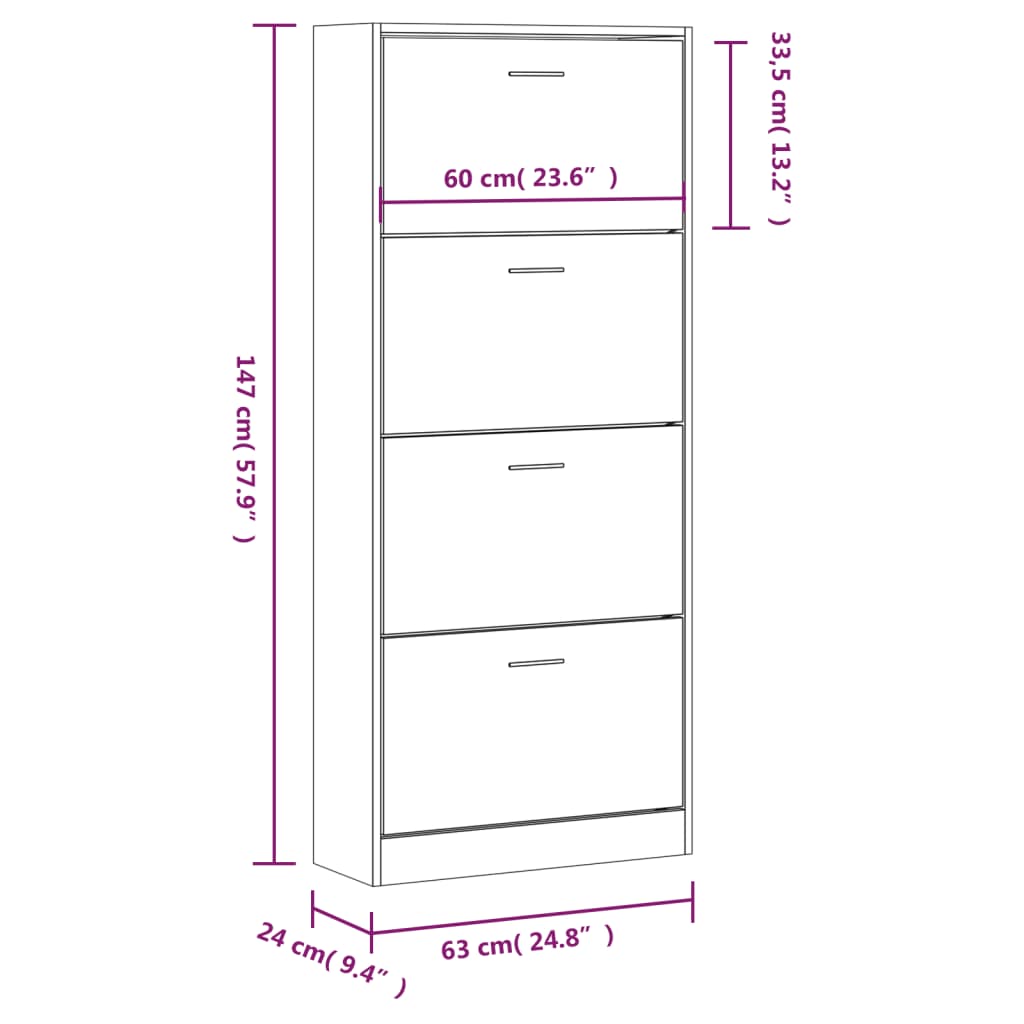 Scarpiera Grigio Sonoma 63x24x147 cm in Legno Multistrato - homemem39