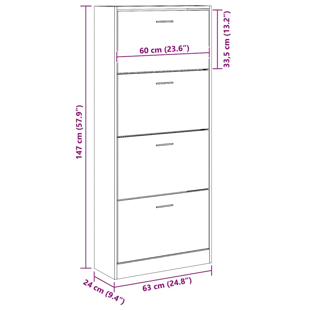Scarpiera Grigio Sonoma 63x24x147 cm in Legno Multistrato | homemem39