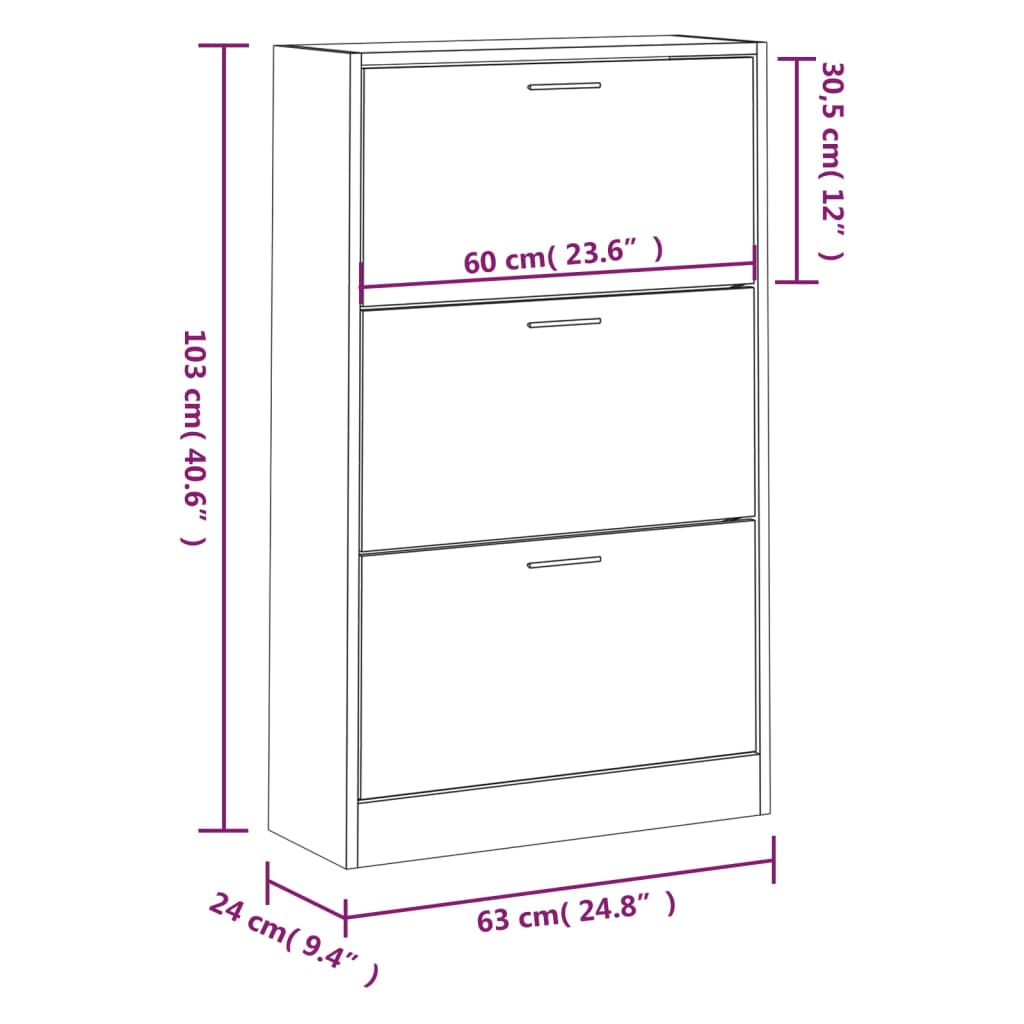 Scarpiera Rovere Sonoma 63x24x103 cm in Legno Multistrato