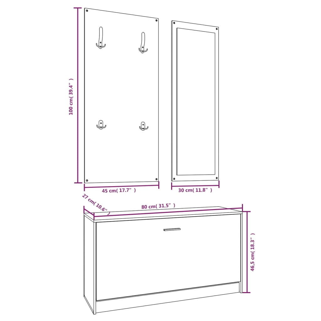 Set Scarpiere 3 in 1 grigio sonoma in Legno Multistrato