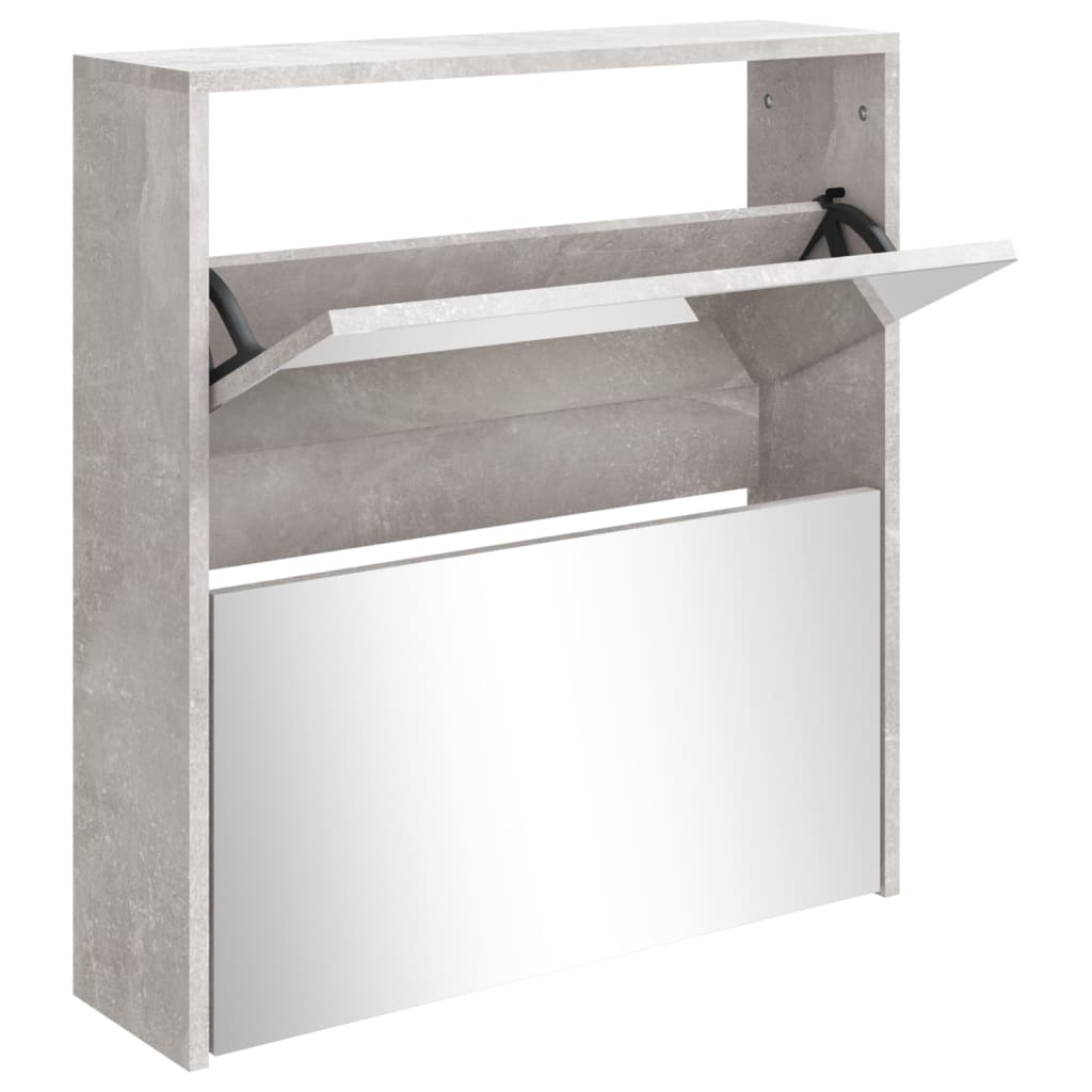 Scarpiera con Specchio a 2 Livelli Grigio cemento 63x17x67 cm - homemem39