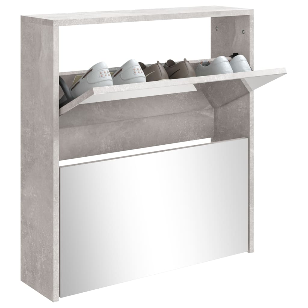 Scarpiera con Specchio a 2 Livelli Grigio cemento 63x17x67 cm - homemem39