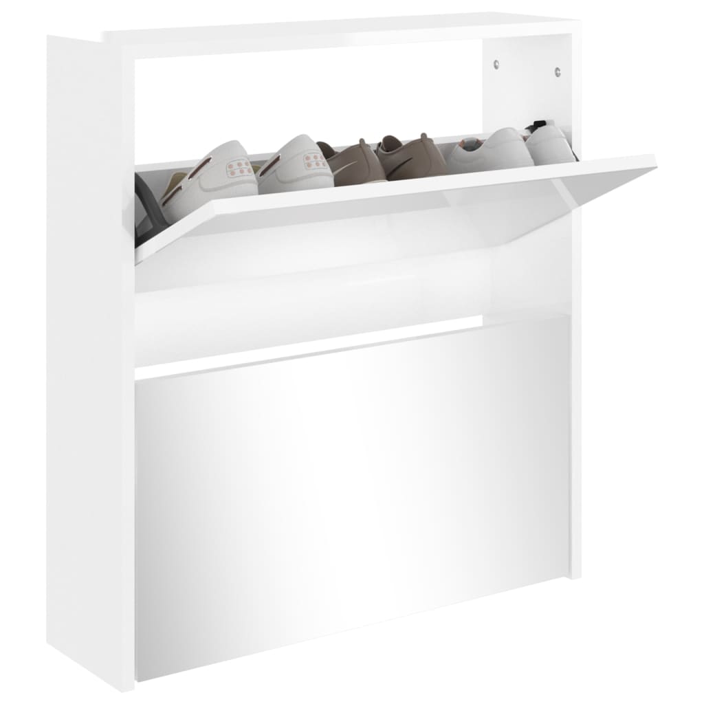 Scarpiera con Specchio a 2 Livelli Bianco lucido 63x17x67 cm - homemem39