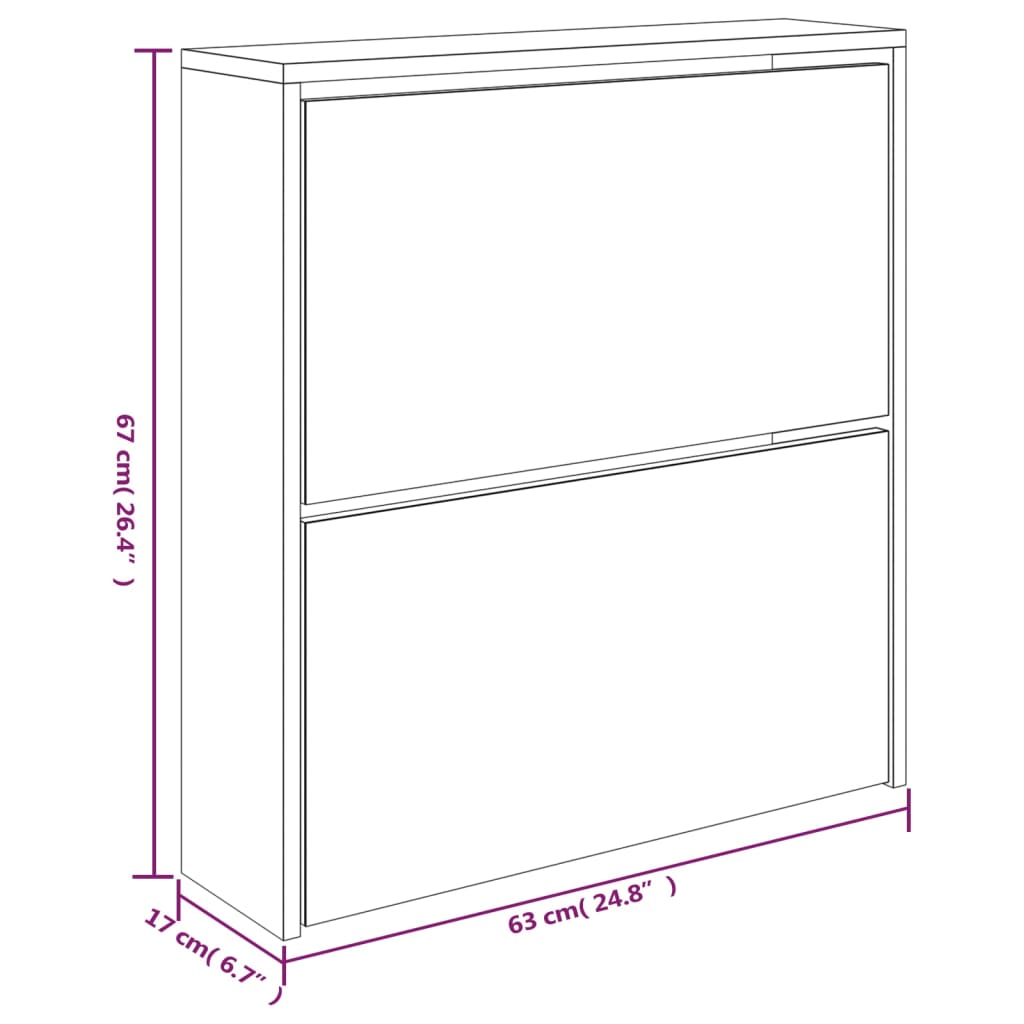 Scarpiera con Specchio a 2 Livelli Rovere fumo 63x17x67 cm
