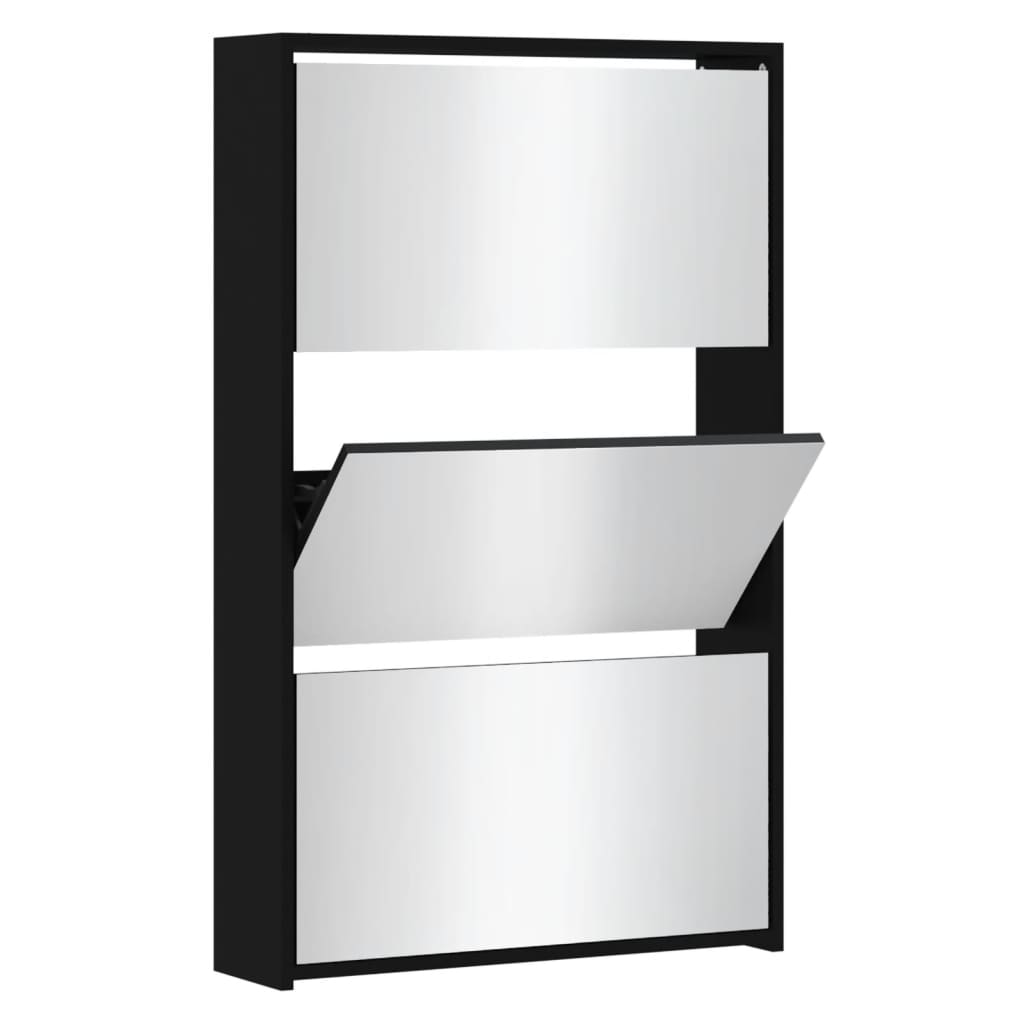 Scarpiera con Specchio a 3 Livelli Nera 63x17x102,5 cm - homemem39
