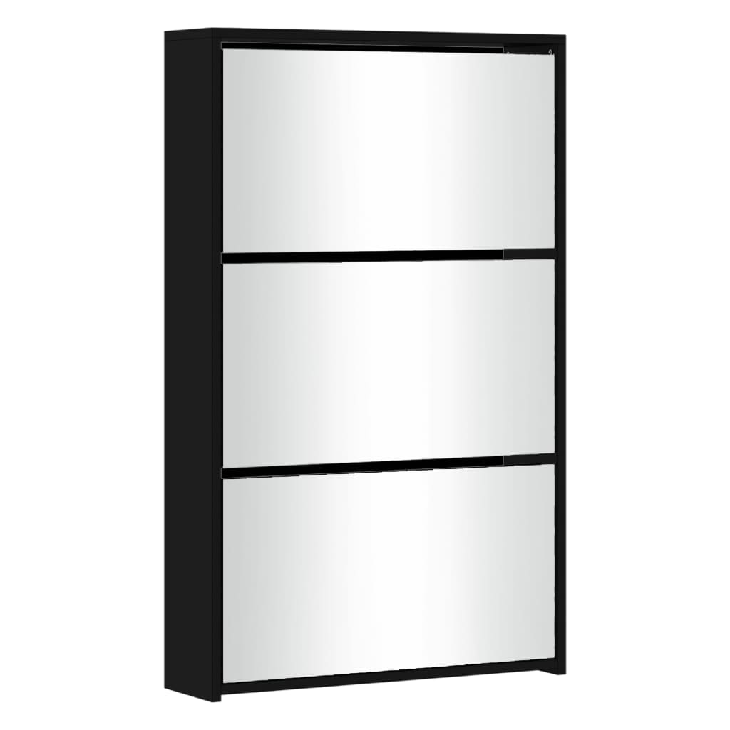 Scarpiera con Specchio a 3 Livelli Nera 63x17x102,5 cm - homemem39
