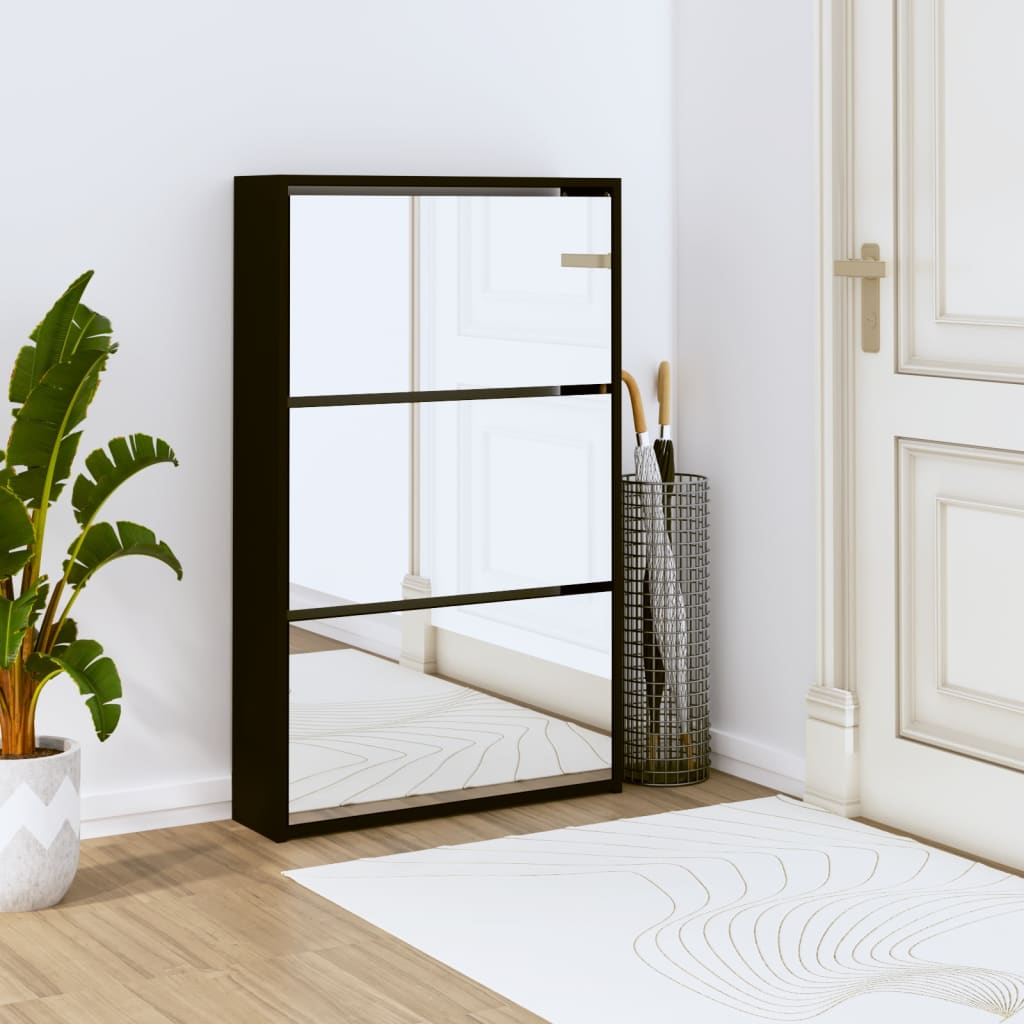 Scarpiera con Specchio a 3 Livelli Nera 63x17x102,5 cm - homemem39