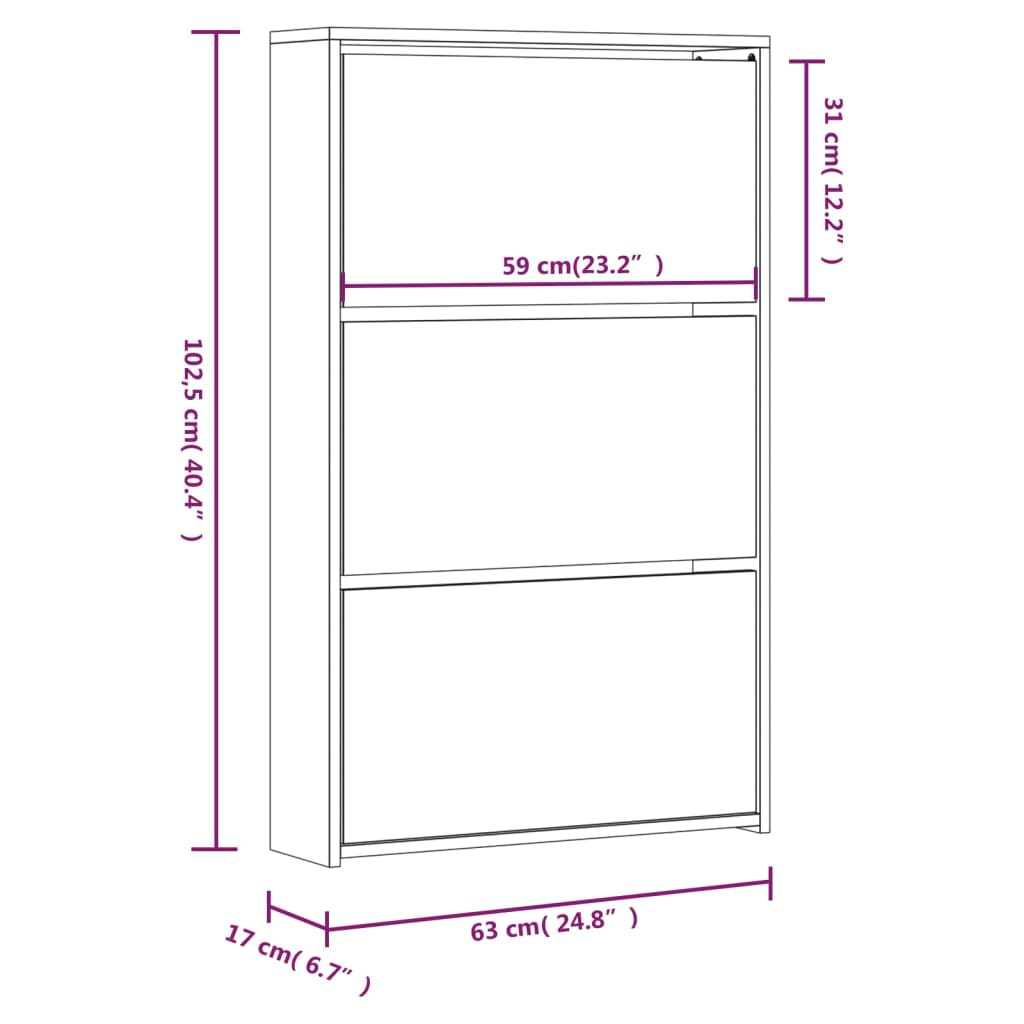 Scarpiera con Specchio a 3 Livelli Rovere marrone 63x17x102,5cm