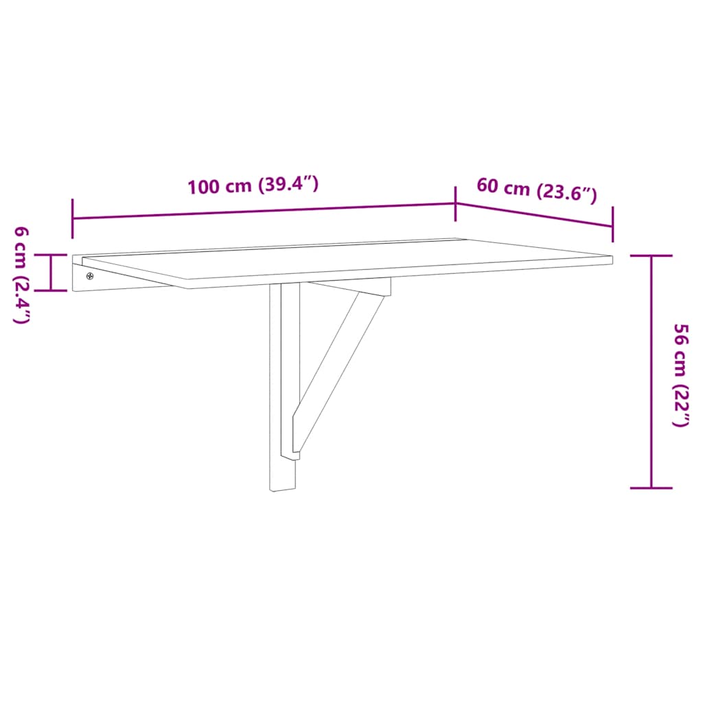 Tavolino Parete Pieghevole Rovere Fumo 100x60x56 cm Multistrato - homemem39