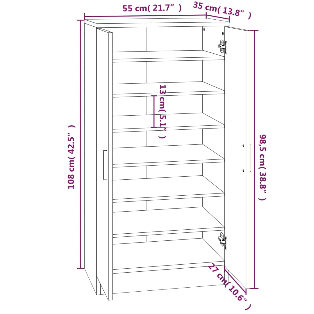 Scarpiera Nera 55x35x108 cm in Legno Multistrato
