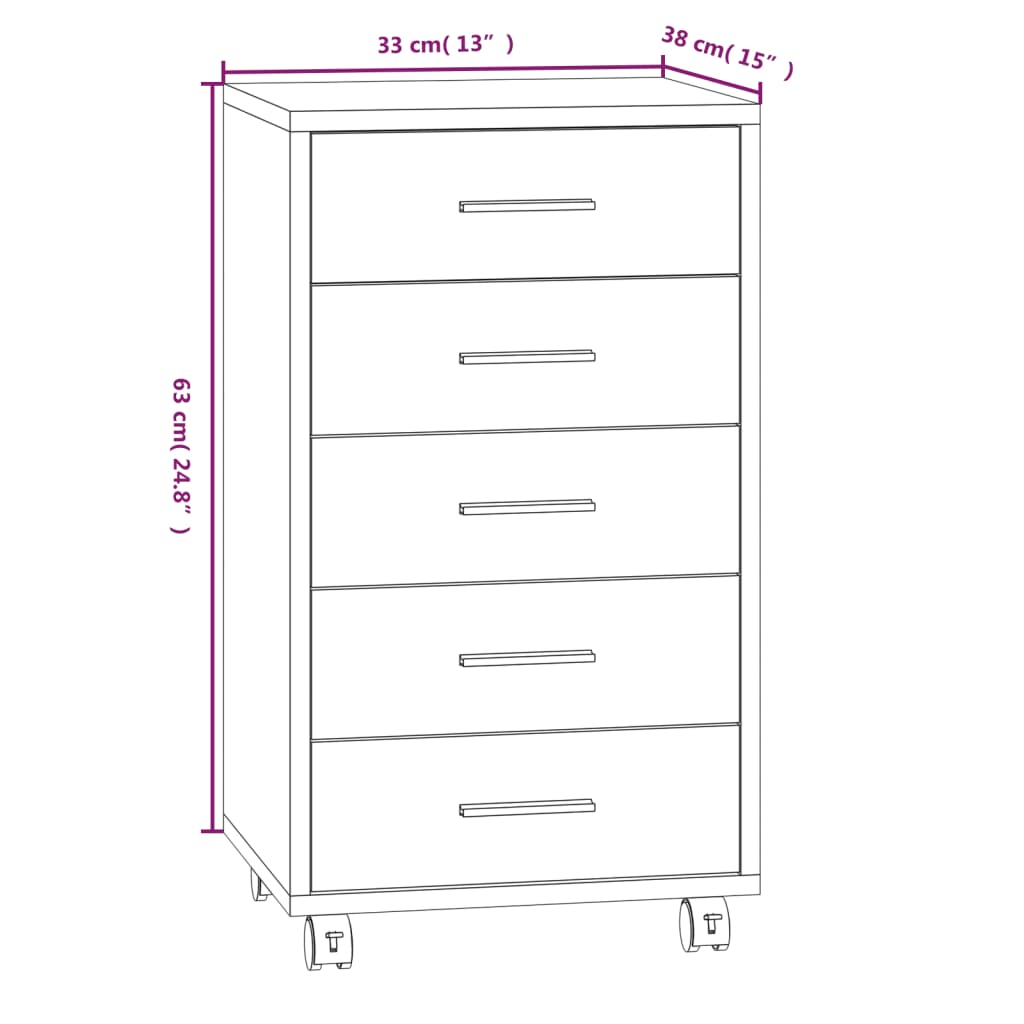 Cassettiera con Ruote Grigio Cemento in Legno Multistrato | homemem39