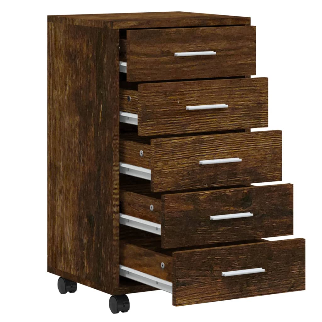 Cassettiera con Ruote rovere fumo in Legno Multistrato - homemem39